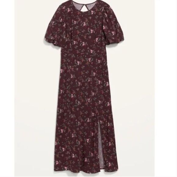 Old Navy Puff Sleeve Open Back Cottagecore Floral Print Maxi Dress - Picture 2 of 9